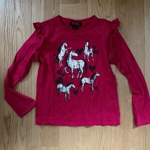 Stylish Kids' Red Horse Print Long Sleeve Tee